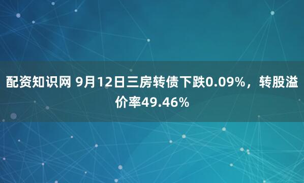 配资知识网 9月12日三房转债下跌0.09%,转股溢价率49.46%